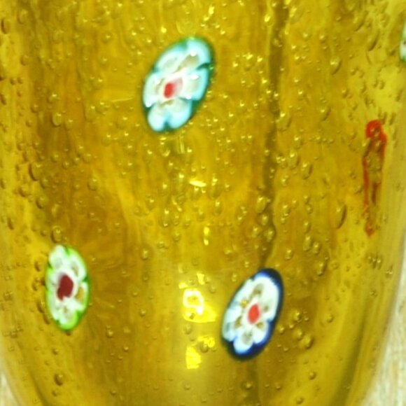 Amber Colored Millefiori Glass Vase Home Accents Decor Flower Arrangements - Picture 5 of 8